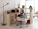外贸出口美国环保美式复古原木色转角电脑桌书桌带书架办公桌组合