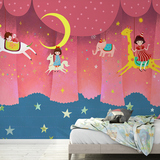 大型壁画布动物卡通蓝色卡通儿童房间卧室背景墙壁纸3d墙纸
