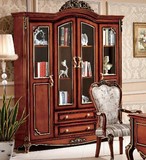 法式家具书柜家具荷花白实木法式欧式烤漆柜门0.4带三门固定玻璃
