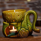 泰式SPA大象香薰炉 大容量蜡烛香薰精油炉 陶瓷冰裂彩釉香薰灯炉