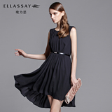 【新品】ELLASSAY/歌力思2016春夏女装 黑色雪纺无袖中长款连衣裙