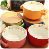 陶瓷可爱大汤碗带盖泡面碗泡面杯 创意日式甜品碗餐具家用米饭碗