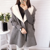 冬季韩版女装休闲宽松毛衣加厚中长款大衣开衫棉衣加绒外套羊羔绒