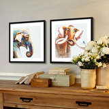 现代简约动物大象装饰画饭厅壁画创意墙画客厅挂画卧室床头画有框