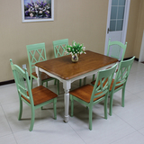 地中海 餐桌餐椅 实木地中海 风格 美式乡村餐桌椅组合一桌四六椅