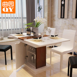 曲园家具简约现代可伸缩折叠钢化餐桌小户型多功能餐桌椅组合饭桌