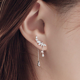 韩国饰品 甜美气质925纯银耳环女 前后挂耳坠 耳线长款防过敏耳钉