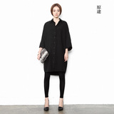 原创设计师女装品牌春秋黑色衬衫大码中长款外套显瘦个性宽松开衫