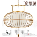 新中式铁艺鸟笼吊灯LED金色创意灯笼茶楼酒店餐厅阳台布艺灯具