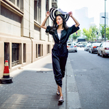 AUDREY WANG 原创设计烟黑色时尚显瘦高档铜氨丝潮流连体裤夏新