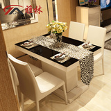 雅林家具 简约黑白烤漆餐台椅 餐厅钢化玻璃伸缩餐桌
