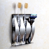 盘式属牙刷座牙具架盒 非吸创意不锈钢牙刷架 免打孔粘贴壁挂金