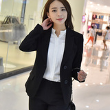 韩国2015秋季新款韩版通勤修身中长款黑色西服小西装女072203