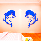 海豚卡通水晶亚克力3d立体墙贴画纸儿童房客厅卧室背景墙温馨装饰