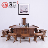 红木家具 鸡翅木扇形功夫茶桌椅 明清仿古实木茶桌茶台泡茶桌组合