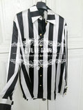 正品代购现货 H&M BALMAIN HM限量合作款真丝黑白条衬衫
