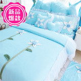 韩式全棉花朵公主蕾丝纯色床上四件套1.8m床双人纯棉床裙式2.0米