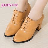 Josiny/卓诗尼2015秋季新品踝靴 英伦高跟系带粗跟女鞋153265710