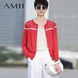 Amii2016春装新款 艾米女装修身镂空长袖女士针织衫开衫