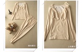 日本无印良品天然彩棉女士保暖内衣套装 纯棉塑身美体薄款秋衣裤