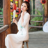 伶俐柠檬原创设计10651中国风女装长袖连衣裙手绘民国文艺范长裙