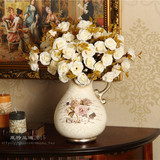 客厅陶瓷插花花瓶摆件 欧式创意装饰落地复古手工小花瓶陶瓷摆件