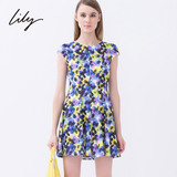 Lily2015夏新款女装显瘦修身短袖碎花连衣裙115250B7601