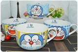 韩式泡面碗卡通多啦A梦叮当猫机器猫泡面杯带盖子送陶瓷勺子包邮