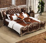 太子床 卧室家具 实木双人床 1.8米欧式实木品牌床 真皮床 皮艺床