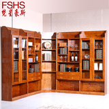 FSHS全实木柏木书房家具自由组合转角书柜储物柜书架双门带门抽屉