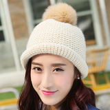 韩版时尚复古毛线帽子 女 冬天韩国纯色兔毛球球保暖护耳针织帽