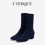 uterque女靴西班牙代购 专柜正品 女士羊皮弹力蓝色短靴 5155/151