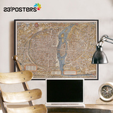 现代简约北欧装饰画插画美式办公室壁画创意loft挂画1550巴黎地图