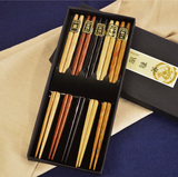 日式餐具 筷子套装 五色 五种天然木质 礼盒装 回礼物 生日送礼
