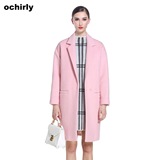 Ochirly欧时力新女冬装西装领廓形长款羊毛呢外套大衣1144344310