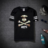 夏季新款豹纹迷彩骷髅猿人图案短袖T恤男士休闲大码 潮牌AapeT恤