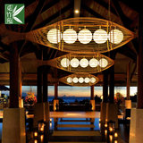 新中式田园茶楼客厅餐厅灯东南亚风格竹编吊灯仿鱼形阳台过道吊灯