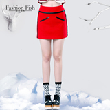 菲勋2015冬装新款时尚百搭性感包臀裙A字加厚大红毛呢半身裙女