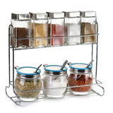 运润厨房用品玻璃调料盒套装调味罐调味盒调料瓶置物架调料罐带架