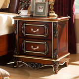 美式新古典实木床头柜欧式复古橡木雕花储物柜卧室组装床边柜特价