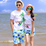 椰子沙滩情侣装上衣创意韩版潮夏装短袖t恤海边度假蜜月男女套装