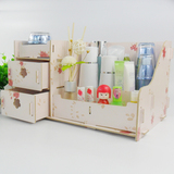 创意DIY桌面抽屉式木质化妆品收纳盒 办公桌整理箱遥控器置物架