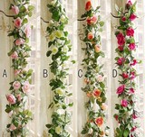 仿真16朵玫瑰花藤条 空调管阳台美容院婚庆吊顶装饰绢花拱门装饰