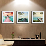 客厅装饰画地中海风景挂画三联现代有框画卧室壁画背景墙欧式画框