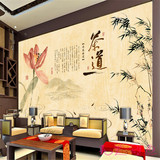 3D中式茶道文化背景墙壁纸 茶馆茶庄茶楼客厅无纺布墙纸荷花壁画