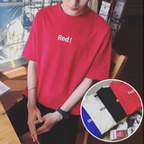 bigboy夏季新款韩版字母印花宽松T恤男士圆领短袖T恤纯色上衣潮男