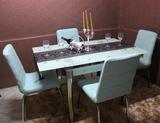 钢化玻璃伸缩折叠长方形餐桌椅组合小户型洽谈方桌餐厅铁艺饭桌子