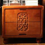 床头柜实木 橡木雕花 宜家床头柜简约现代小户型床头柜特价储物柜