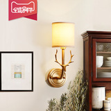 豪斯灯饰 新款美式全铜鹿头壁灯 客厅卧室床头壁灯镜前灯单头壁灯
