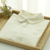 2016春秋款日系小清新领穿线纯色长袖女式衬衫